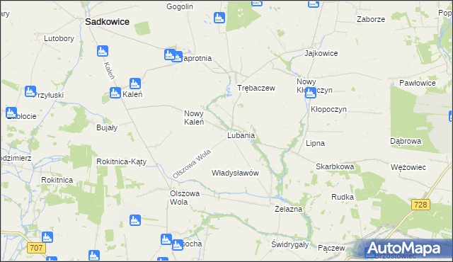 mapa Lubania gmina Sadkowice, Lubania gmina Sadkowice na mapie Targeo