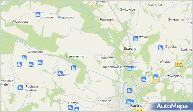 mapa Lubiechowo gmina Karlino, Lubiechowo gmina Karlino na mapie Targeo