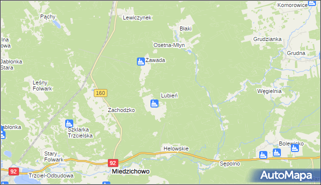 mapa Lubień gmina Miedzichowo, Lubień gmina Miedzichowo na mapie Targeo