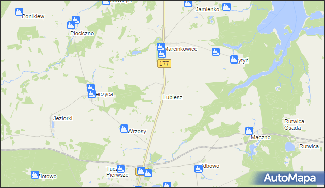 mapa Lubiesz gmina Tuczno, Lubiesz gmina Tuczno na mapie Targeo