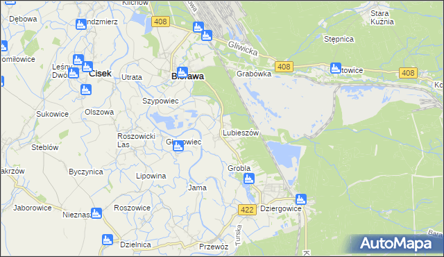 mapa Lubieszów gmina Bierawa, Lubieszów gmina Bierawa na mapie Targeo