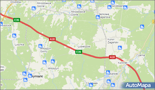 mapa Lubieszów gmina Wymiarki, Lubieszów gmina Wymiarki na mapie Targeo