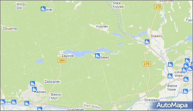 mapa Lubiewo gmina Drezdenko, Lubiewo gmina Drezdenko na mapie Targeo