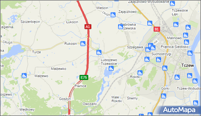 mapa Lubiszewo Tczewskie, Lubiszewo Tczewskie na mapie Targeo