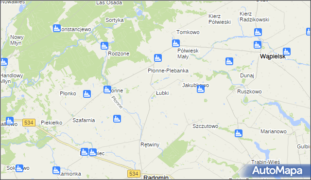 mapa Łubki gmina Radomin, Łubki gmina Radomin na mapie Targeo