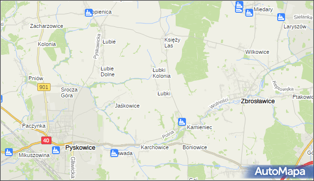 mapa Łubki gmina Zbrosławice, Łubki gmina Zbrosławice na mapie Targeo