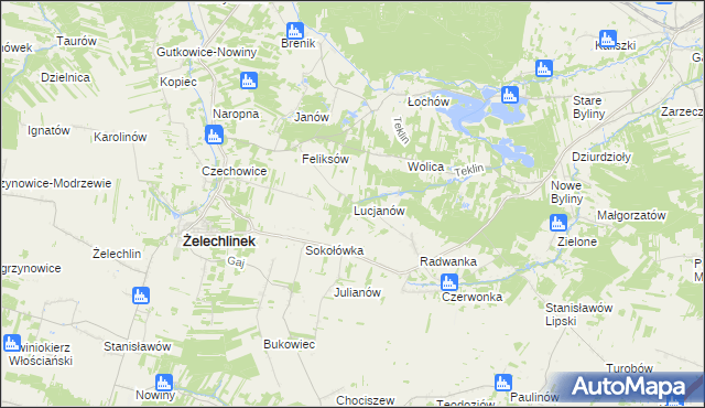 mapa Lucjanów gmina Żelechlinek, Lucjanów gmina Żelechlinek na mapie Targeo