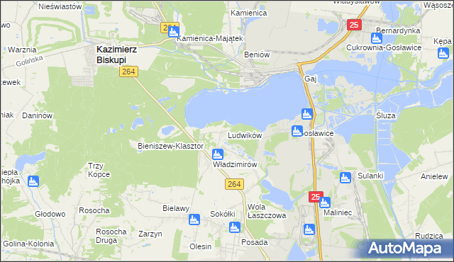 mapa Ludwików gmina Kazimierz Biskupi, Ludwików gmina Kazimierz Biskupi na mapie Targeo