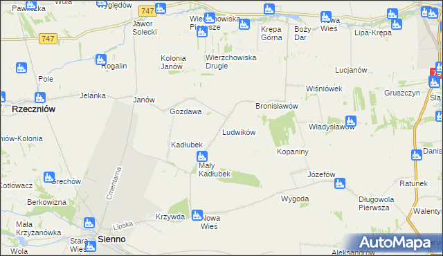 mapa Ludwików gmina Sienno, Ludwików gmina Sienno na mapie Targeo