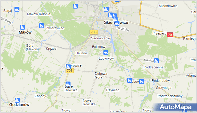 mapa Ludwików gmina Skierniewice, Ludwików gmina Skierniewice na mapie Targeo