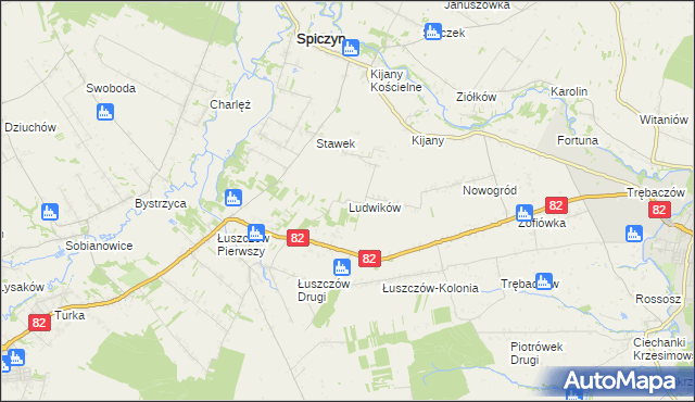 mapa Ludwików gmina Spiczyn, Ludwików gmina Spiczyn na mapie Targeo