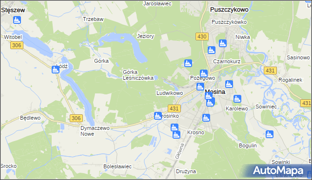 mapa Ludwikowo gmina Mosina, Ludwikowo gmina Mosina na mapie Targeo