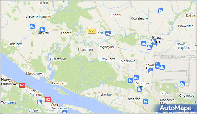 mapa Ludwikowo gmina Stara Biała, Ludwikowo gmina Stara Biała na mapie Targeo