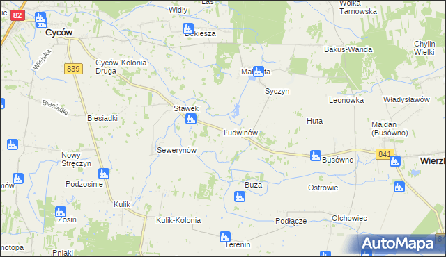 mapa Ludwinów gmina Cyców, Ludwinów gmina Cyców na mapie Targeo