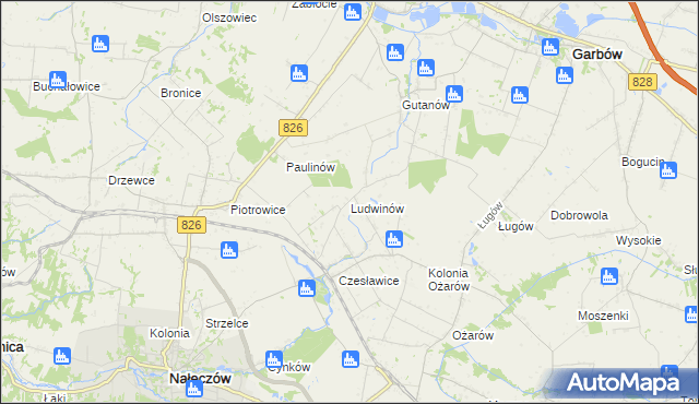 mapa Ludwinów gmina Nałęczów, Ludwinów gmina Nałęczów na mapie Targeo