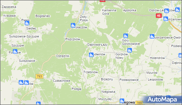 mapa Ludwinów gmina Niegowa, Ludwinów gmina Niegowa na mapie Targeo