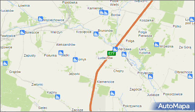 mapa Ludwinów gmina Wodzisław, Ludwinów gmina Wodzisław na mapie Targeo