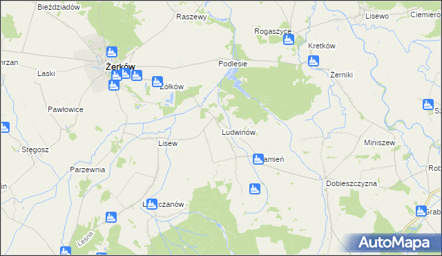 mapa Ludwinów gmina Żerków, Ludwinów gmina Żerków na mapie Targeo