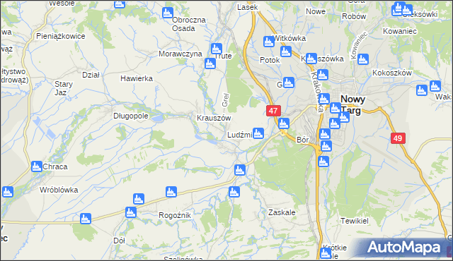 mapa Ludźmierz, Ludźmierz na mapie Targeo