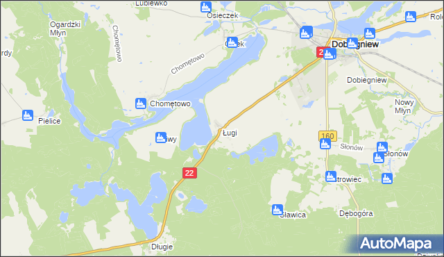 mapa Ługi gmina Dobiegniew, Ługi gmina Dobiegniew na mapie Targeo