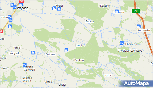 mapa Ługi gmina Wąsosz, Ługi gmina Wąsosz na mapie Targeo