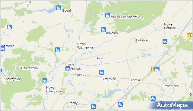 mapa Ługi gmina Zakrzewo, Ługi gmina Zakrzewo na mapie Targeo