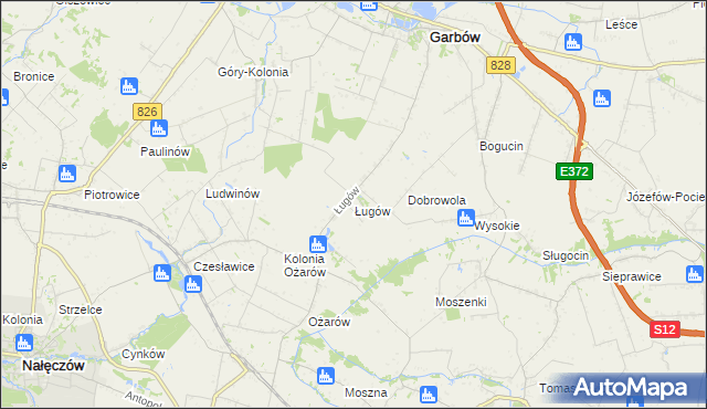 mapa Ługów gmina Jastków, Ługów gmina Jastków na mapie Targeo