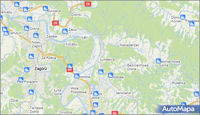 mapa Łukawica gmina Lesko, Łukawica gmina Lesko na mapie Targeo