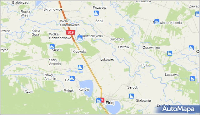 mapa Łukówiec gmina Firlej, Łukówiec gmina Firlej na mapie Targeo