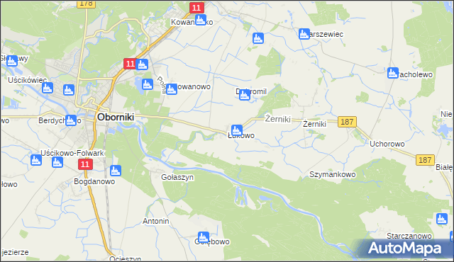 mapa Łukowo gmina Oborniki, Łukowo gmina Oborniki na mapie Targeo