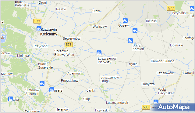 mapa Łuszczanów Pierwszy, Łuszczanów Pierwszy na mapie Targeo