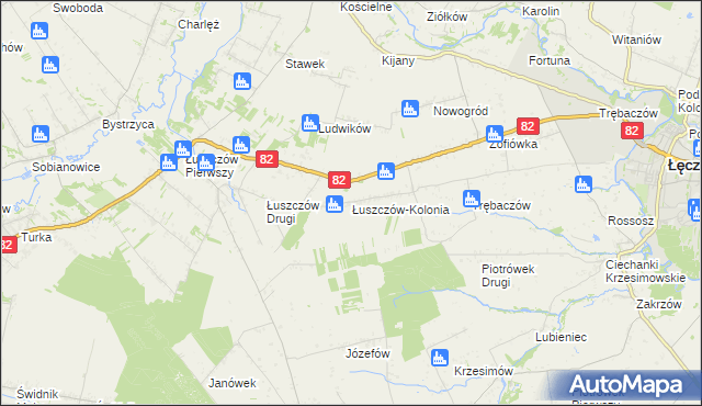 mapa Łuszczów-Kolonia gmina Łęczna, Łuszczów-Kolonia gmina Łęczna na mapie Targeo