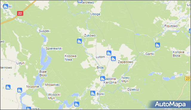 mapa Lutom gmina Czersk, Lutom gmina Czersk na mapie Targeo