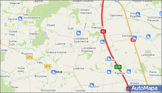 mapa Lutosławice Rządowe, Lutosławice Rządowe na mapie Targeo