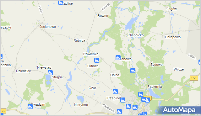 mapa Lutówko gmina Barlinek, Lutówko gmina Barlinek na mapie Targeo