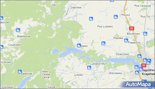 mapa Lutówko gmina Sępólno Krajeńskie, Lutówko gmina Sępólno Krajeńskie na mapie Targeo