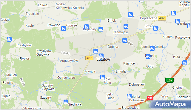 mapa Lututów, Lututów na mapie Targeo