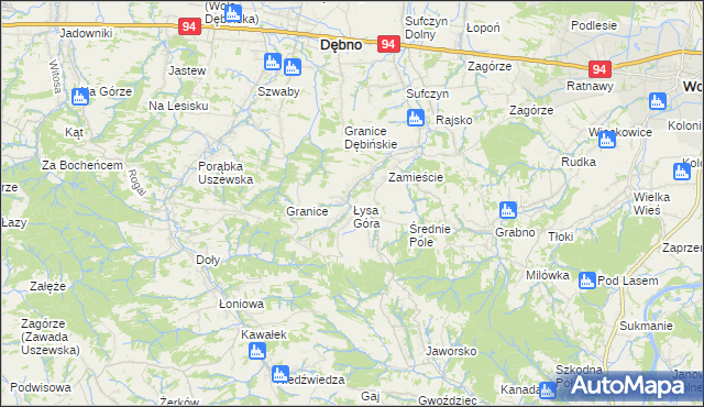 mapa Łysa Góra gmina Dębno, Łysa Góra gmina Dębno na mapie Targeo