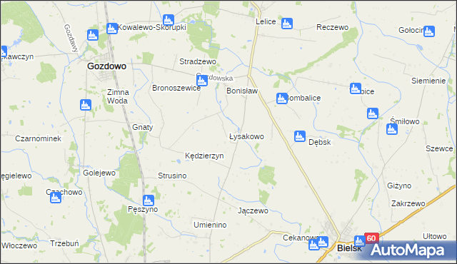 mapa Łysakowo gmina Gozdowo, Łysakowo gmina Gozdowo na mapie Targeo