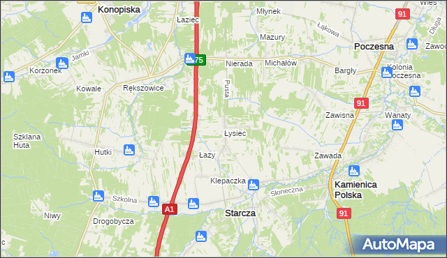 mapa Łysiec, Łysiec na mapie Targeo