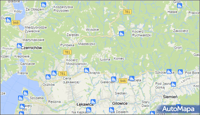 mapa Łysina, Łysina na mapie Targeo