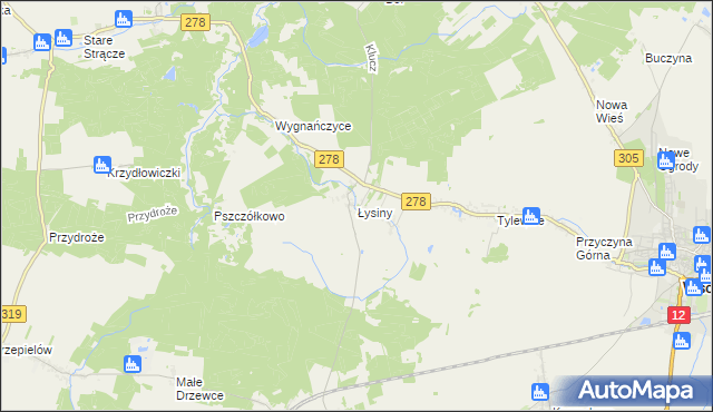 mapa Łysiny gmina Wschowa, Łysiny gmina Wschowa na mapie Targeo