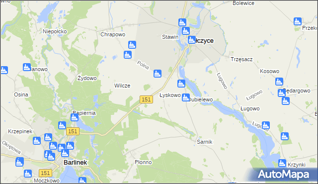 mapa Łyskowo gmina Pełczyce, Łyskowo gmina Pełczyce na mapie Targeo