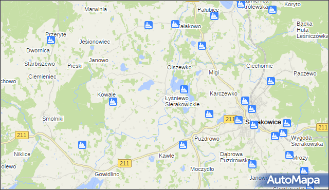 mapa Łyśniewo Sierakowickie, Łyśniewo Sierakowickie na mapie Targeo