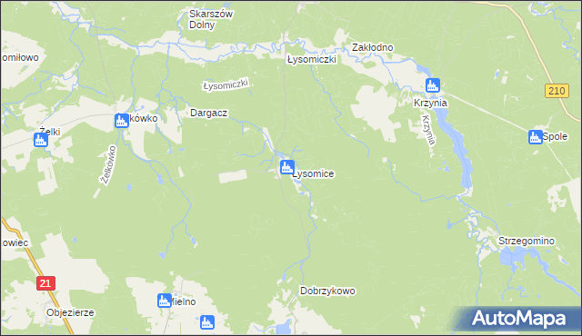 mapa Łysomice gmina Dębnica Kaszubska, Łysomice gmina Dębnica Kaszubska na mapie Targeo