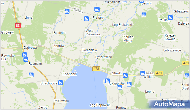 mapa Łyszkowice gmina Pęczniew, Łyszkowice gmina Pęczniew na mapie Targeo