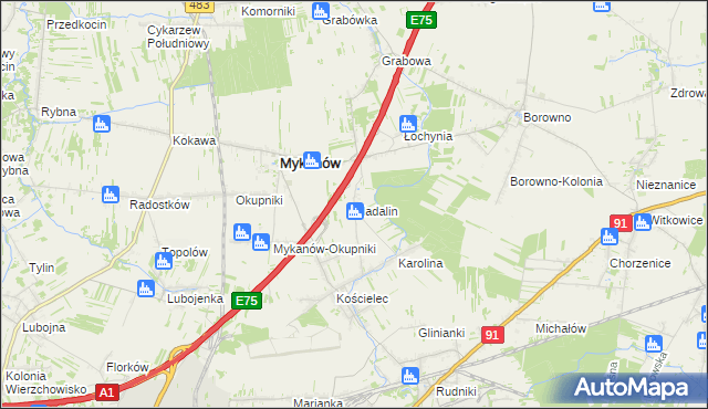 mapa Madalin gmina Rędziny, Madalin gmina Rędziny na mapie Targeo