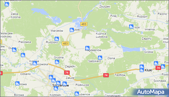 mapa Magdalenów gmina Szczerców, Magdalenów gmina Szczerców na mapie Targeo