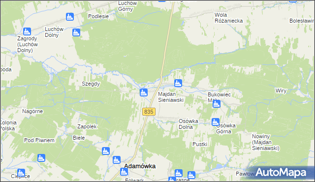 mapa Majdan Sieniawski, Majdan Sieniawski na mapie Targeo