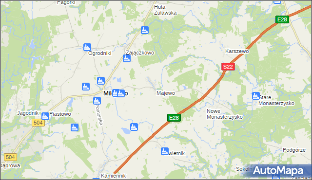 mapa Majewo gmina Milejewo, Majewo gmina Milejewo na mapie Targeo